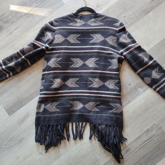 Ethereal Paper Crane Cardigan Tribal Aztec Southwest Southern Boho Fringe Medium - Picture 7 of 7